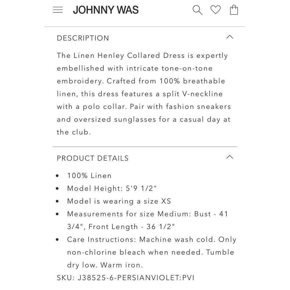 NWOT Johnny Was Linen Henley Collared Dress Sz XS Embroidered Boho Preppy $275 - Picture 6 of 15